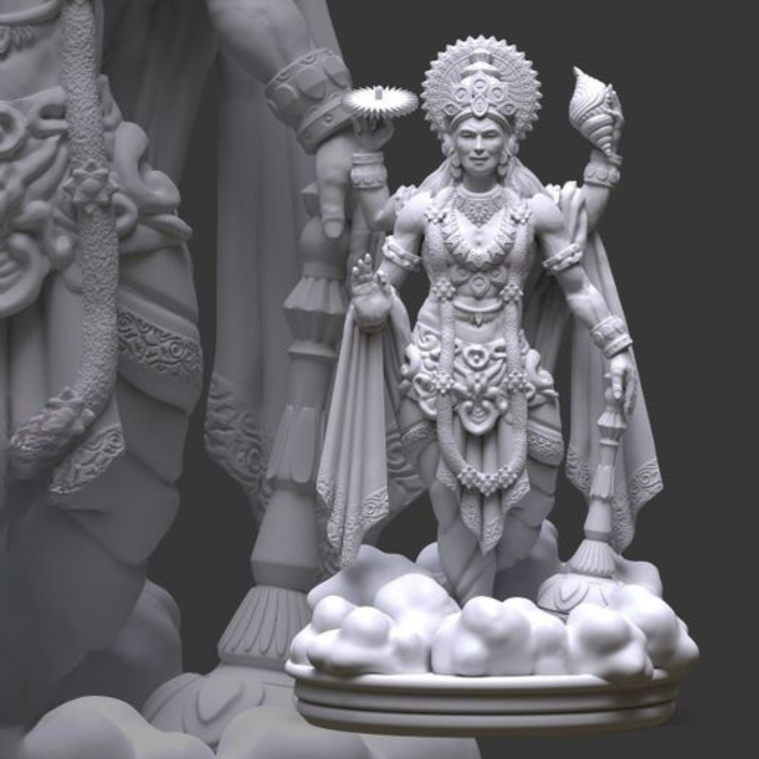 3D printed Bhagwan Shree Vishnu murti featuring divine posture and intricate ornamental detailing.